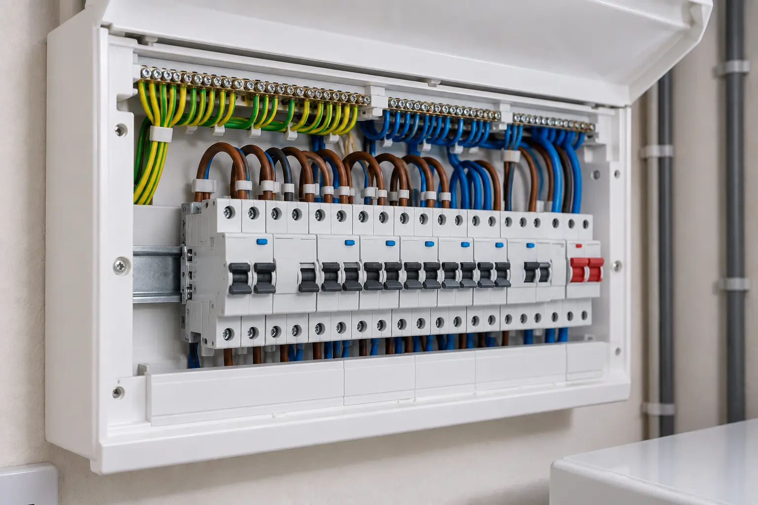 Neatly installed modern consumer unit